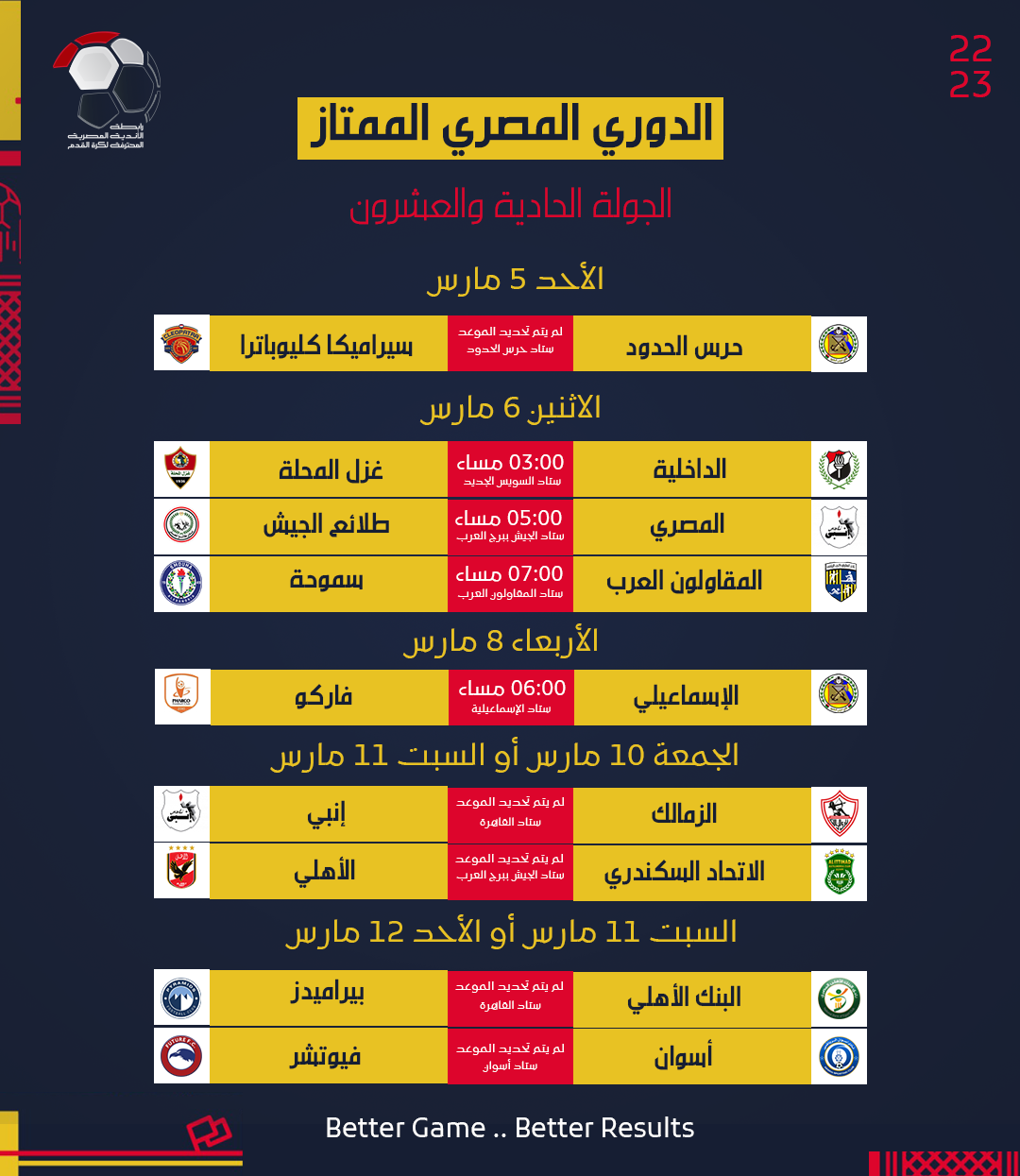  جدول مواعيد مباريات الدور الثاني من الدوري المصري (1)
