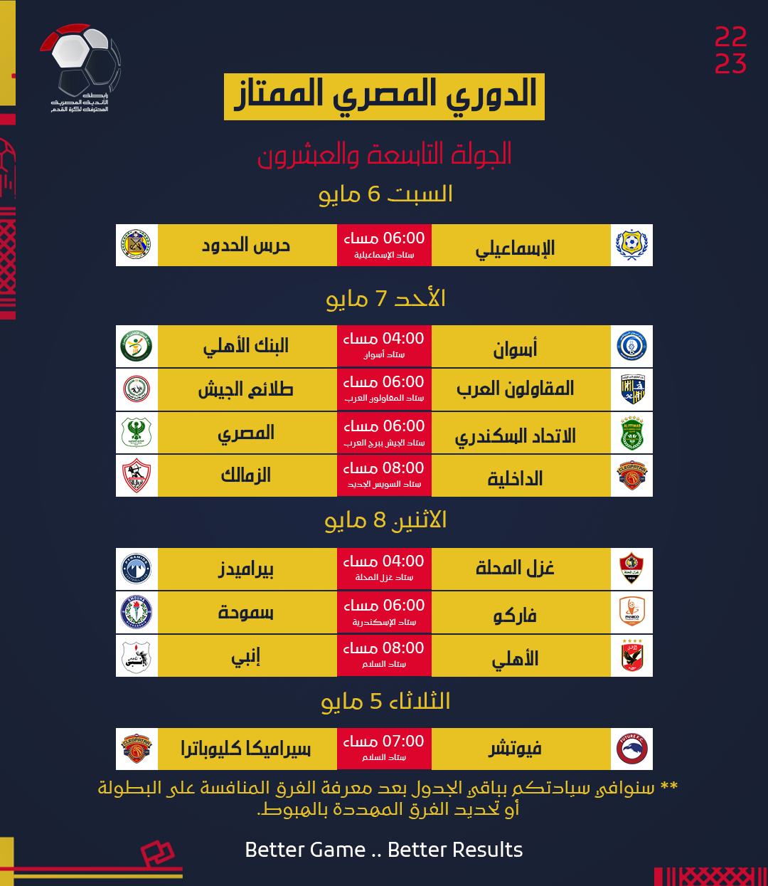  جدول مواعيد مباريات الدور الثاني من الدوري المصري (9)