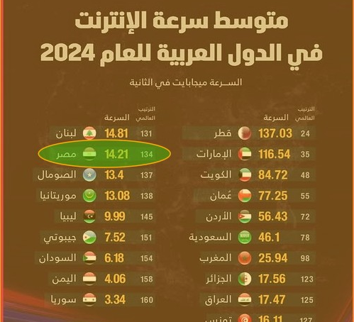 متوسط سرعة الإنترنت في الدول العربية، فيتو