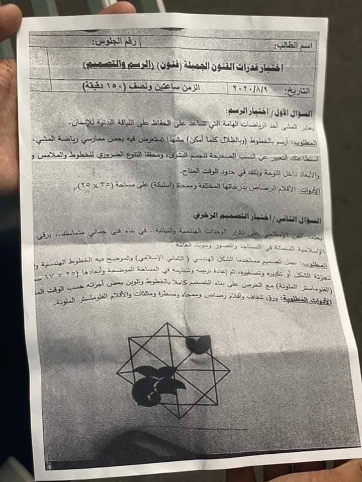 نموذج اختبارات القدرات لكلية الفنون الجميلة