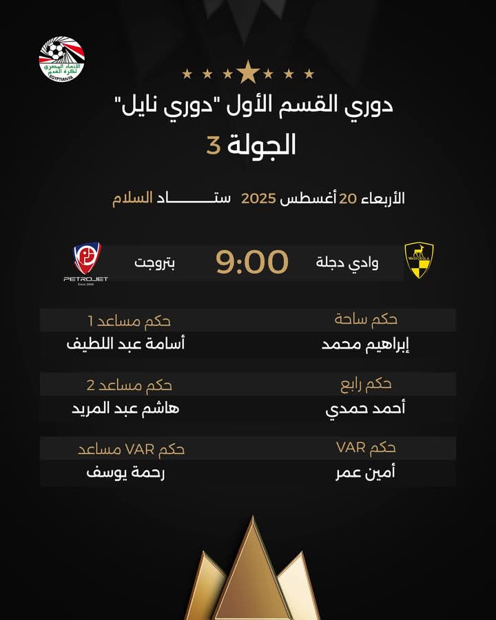حكام مباراة وادي دجلة ضد بتروجيت، فيتو