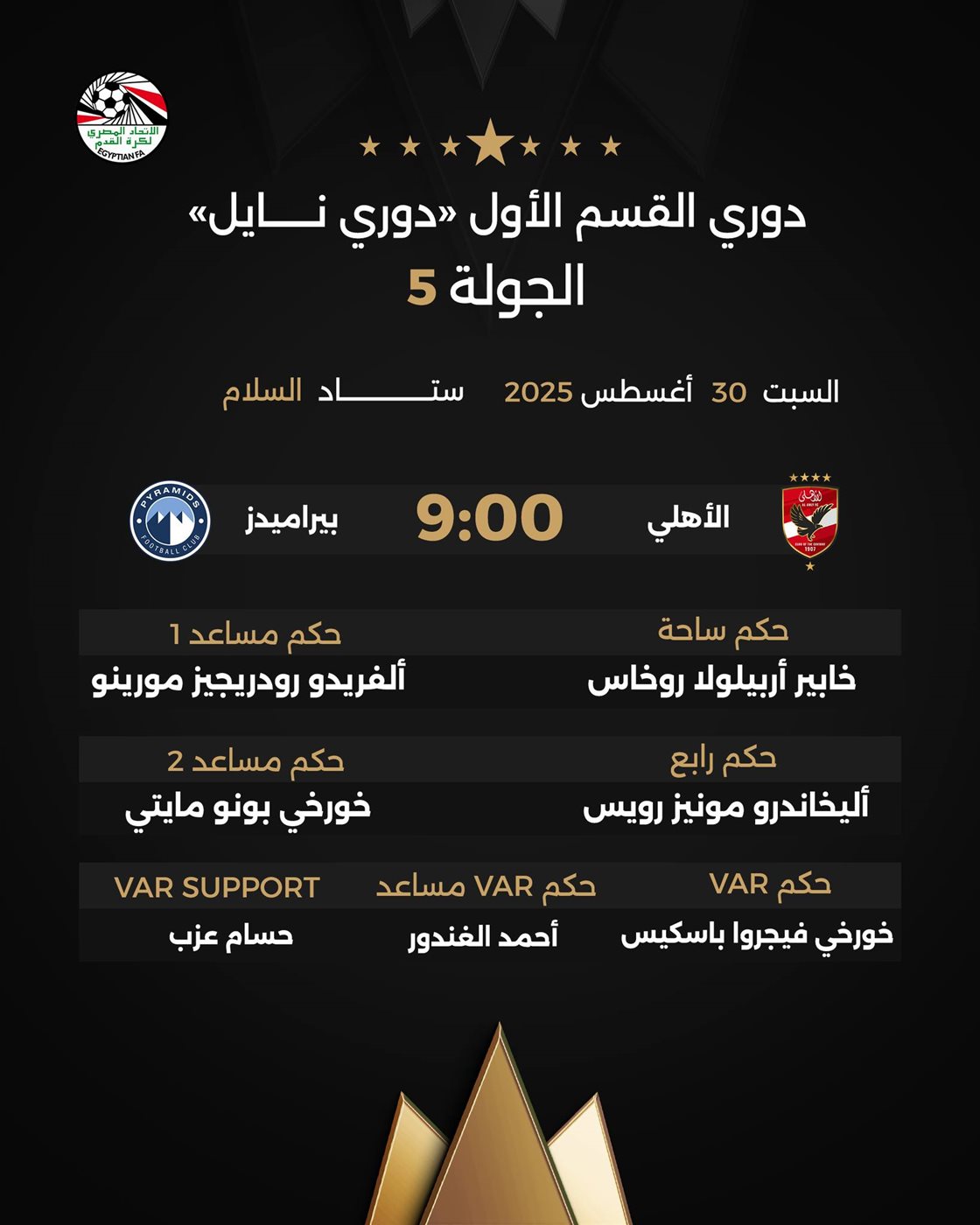طاقم حكام لقاء الأهلي وبيراميدز، فيتو