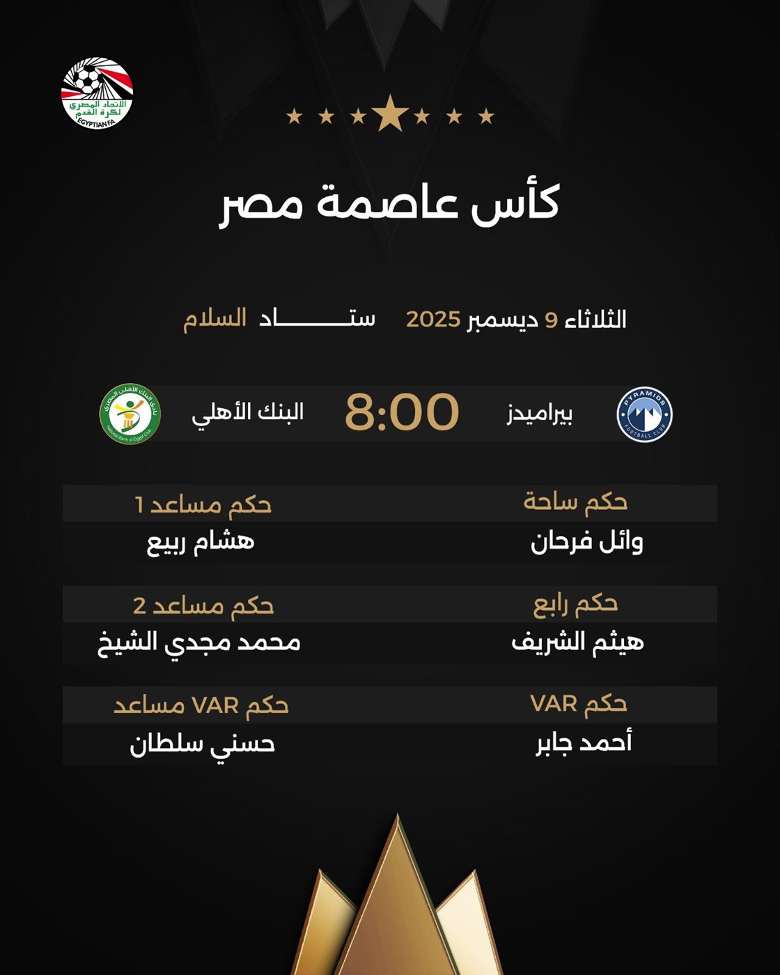 حكام مباراة بيراميدز ضد البنك الأهلي في كأس الرابطة