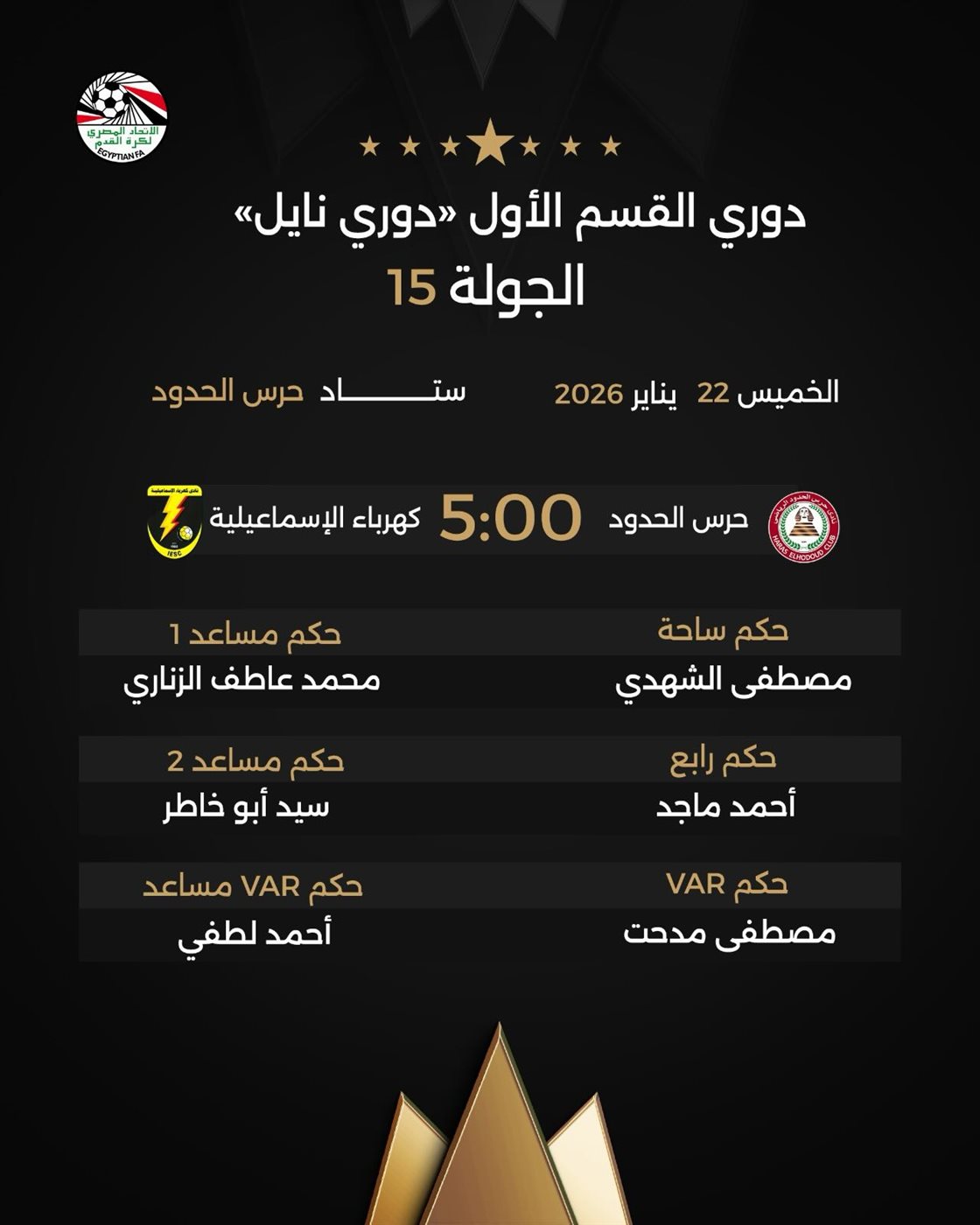 حكام مباراة حرس الحدود وكهرباء الإسماعيلية، فيتو