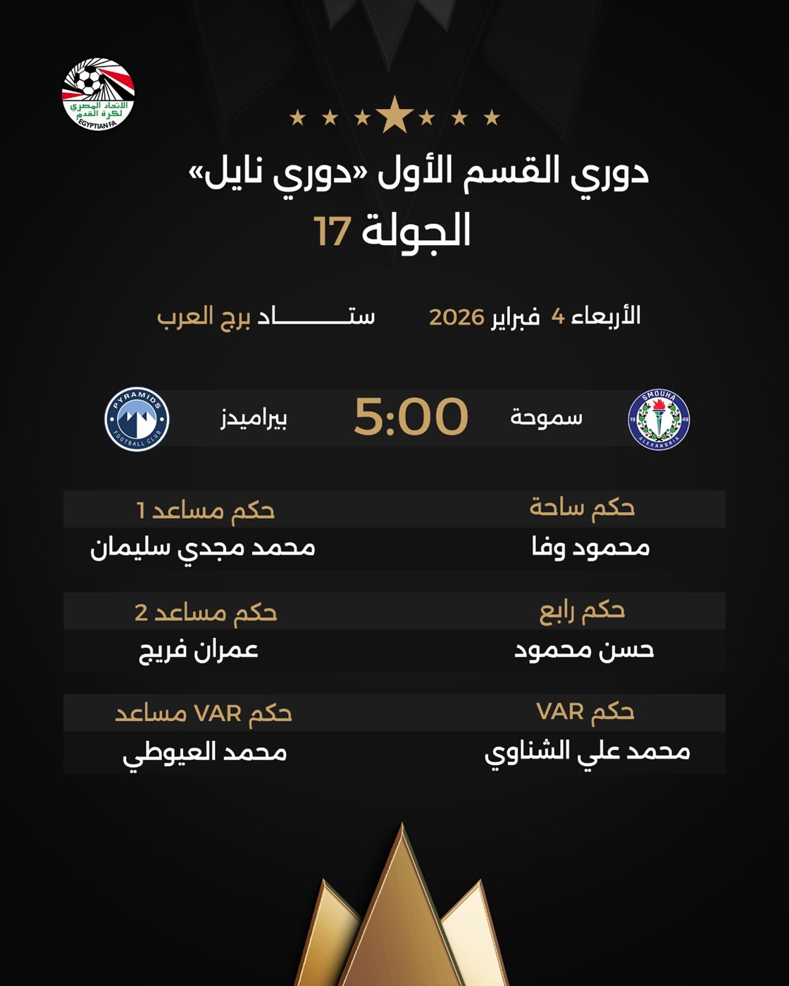 حكام مباراة سموحة وبيراميدز، فيتو