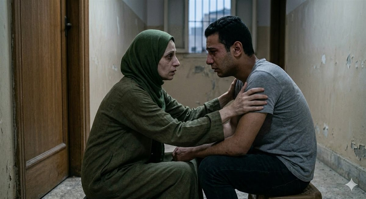 الأم والابن الاكبر أثناء الحديث عن ضرورة التخلص من حياتهم - صورة بالذكاء الاصطناعي