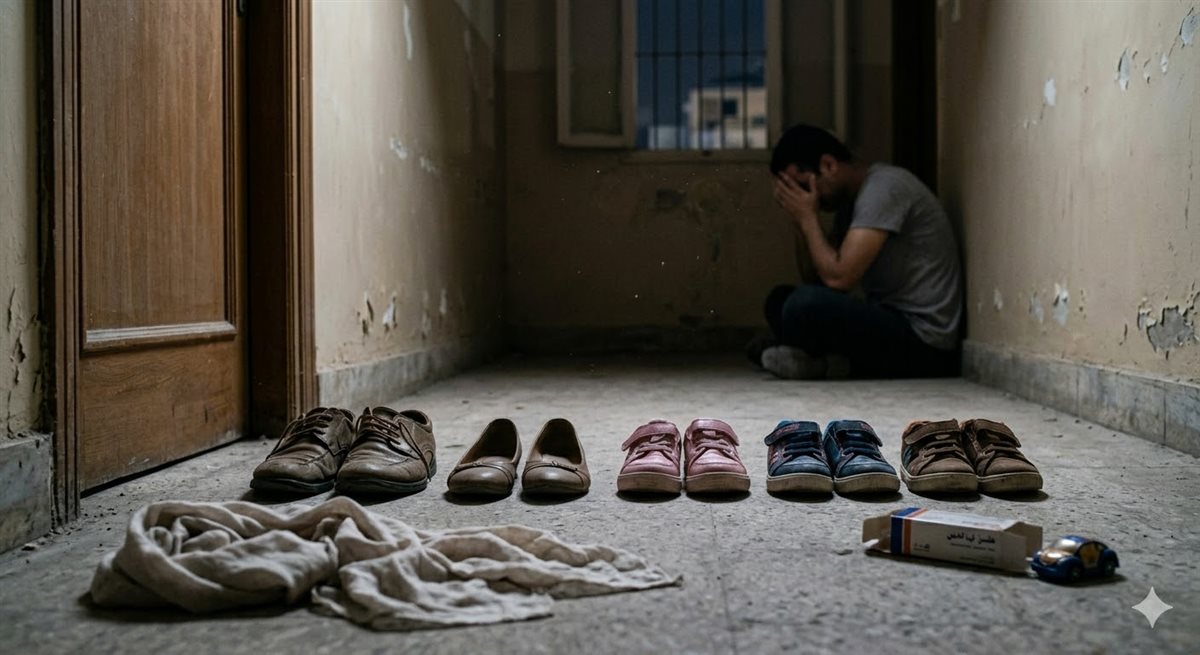 الناجي الوحيد متحسرا على جريمته ويبكى أمه وأشقائه- الصرة معدة بالذكاء الاصطناعي