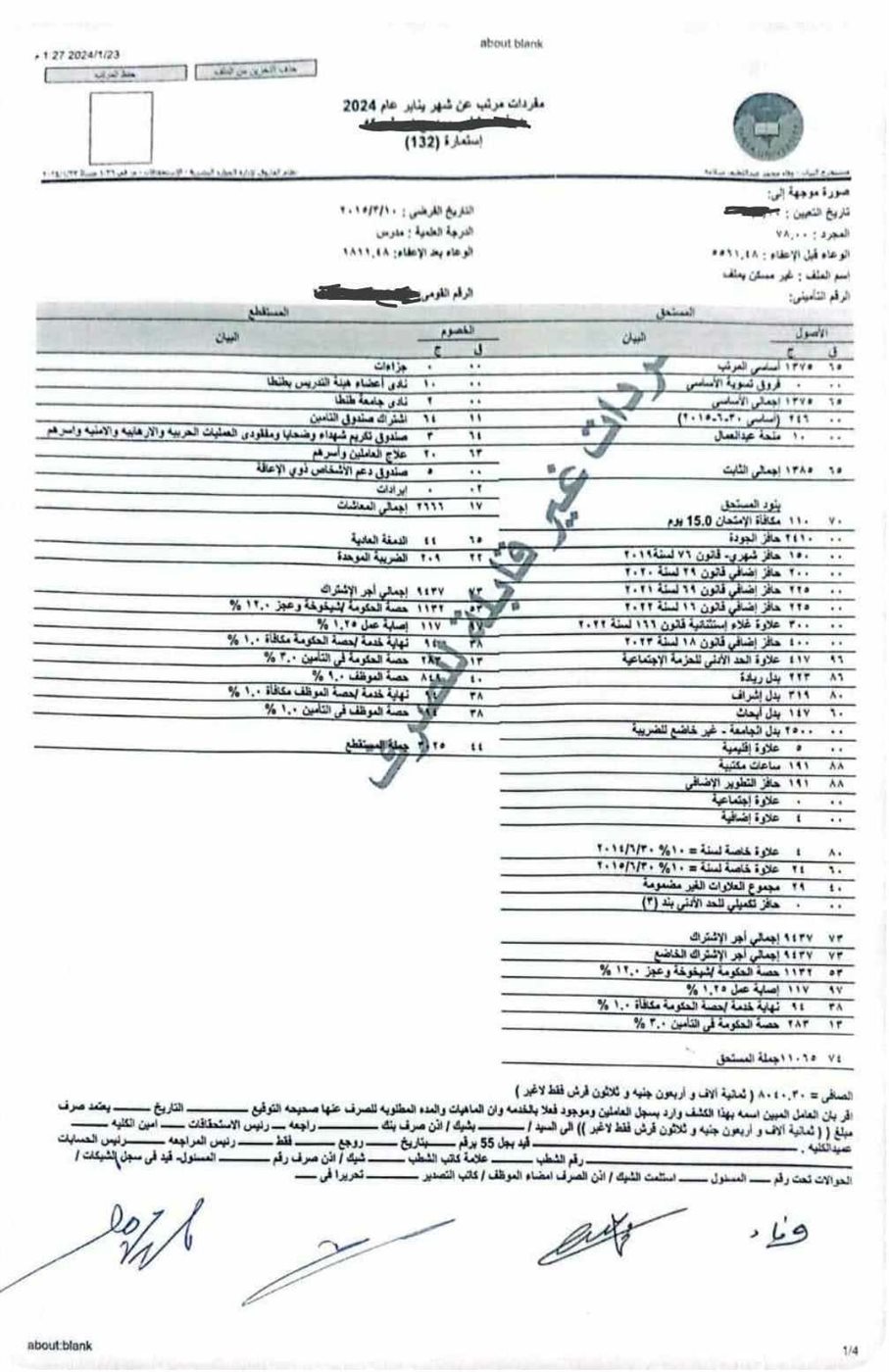 مفردات مرتب احد اعضاء هيئة التدريس&nbsp;