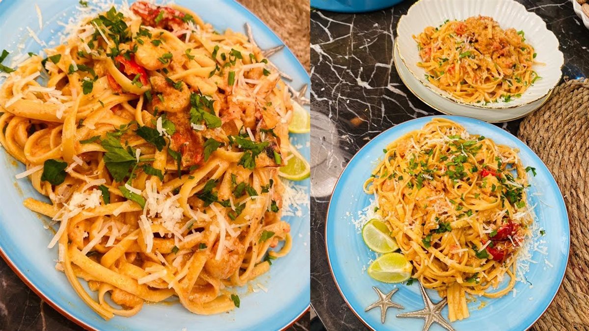 طريقة عمل المكرونة بينك صوص بالجمبري