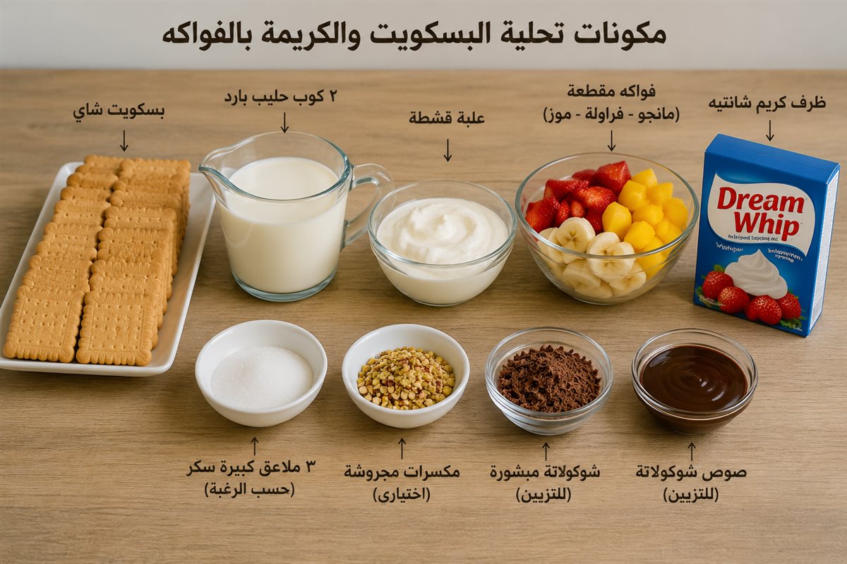 مكونات كاسات الكريمة بالفواكه