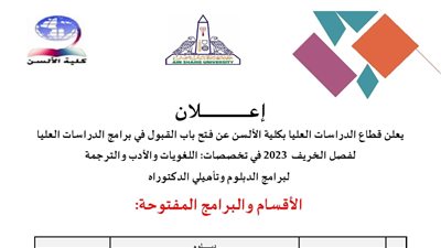 فتح باب القبول ببرامج الدراسات العليا بألسن عين شمس