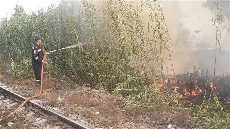 حريق بجوار شريط السكة