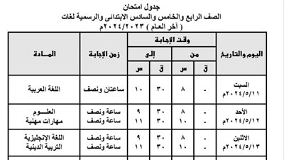 ننشر جدول امتحانات الترم الثاني لصفوف النقل بالقليوبية 