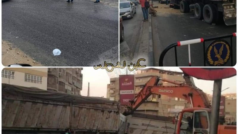 هبوط اراضي يقلب تريلا