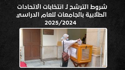 شروط الترشح لـ انتخابات الاتحادات الطلابية بالجامعات للعام الدراسي 2024/2025 (إنفوجراف)