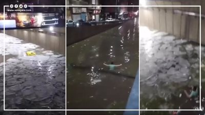 برك مياه وثلوج تغطي شوارع وميادين الإسكندرية بعد موجة الأمطار الرعدية (صور)