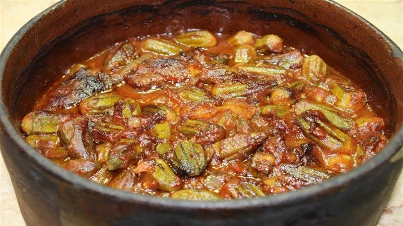 طاجن البامية باللحمة