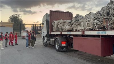 الهلال الأحمر المصري يدفع بـ2300 طن مساعدات غذائية وطبية بقافلة «زاد العزة» الـ17 إلى غزة