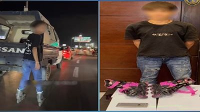 ضبط أجنبي لتزلجه خلف سيارة شرطة بالإسكندرية