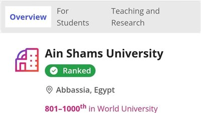 تقدمت 200 مركز، قفزة لجامعة عين شمس في التصنيف الدولي