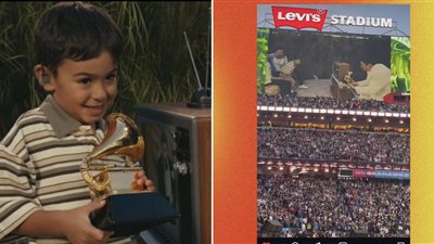 باد باني يهدي الطفل المصري لينكولن فوكس جائزة جرامي في Super Bowl (صور)