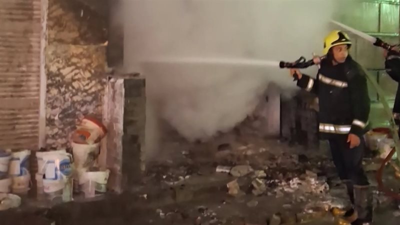 حريق محل بويات بالبساتين