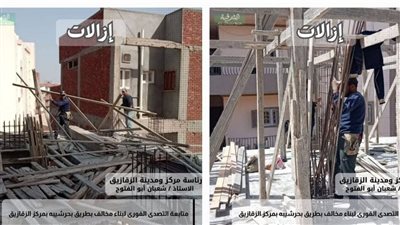 إزالة 13 حالة تعد بالبناء على الأرض الزراعية بعدد من مراكز الشرقية