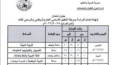 جدول امتحانات الشهادة الإعدادية بالقليوبية 2026 