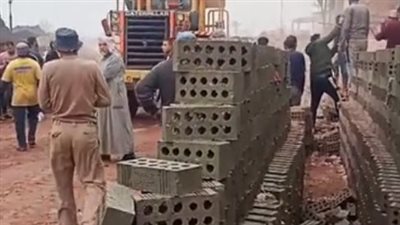 لحظة سقوط مدخنة مصنع طوب بالدقهلية| فيديو 