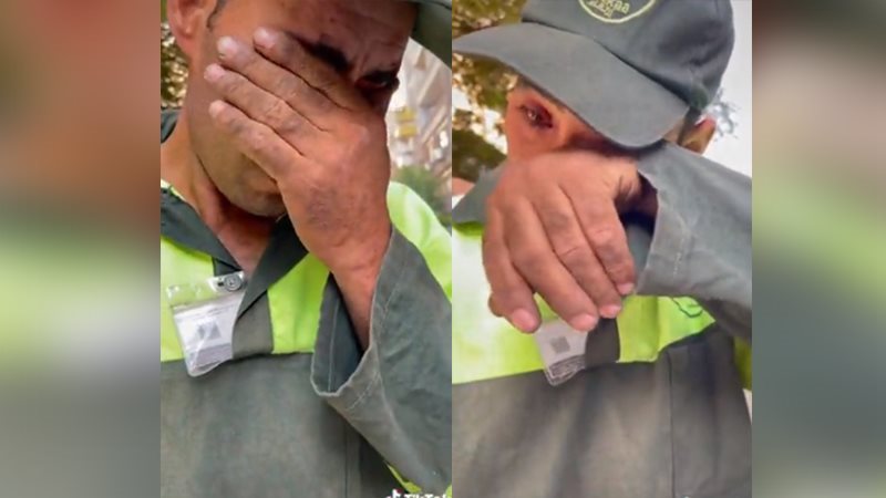 بكاء عامل نظافة يشعل